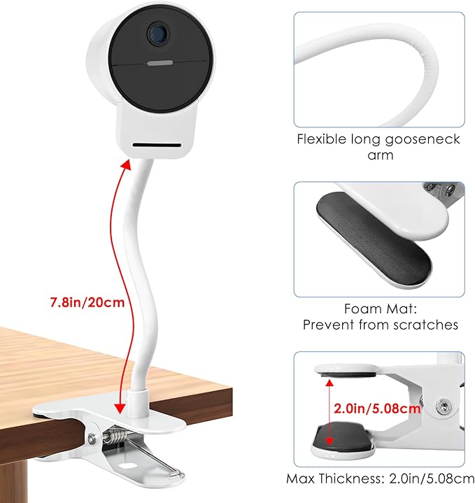 2Pack Flexible Camera Mount for SimpliSafe Outdoor Camera Series 2/1st Gen, Adjustable Clamp Holder Stand, No Drilling Mount for Indoor and Outdoor(White)