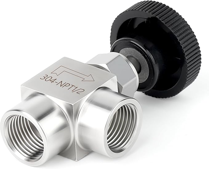 TAISHER 1PCS 304 Stainless Steel 90 Degree Needle Valve 1/2" Female NPT For Flow Control Water Gas Oil With Nipple
