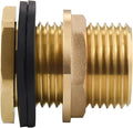 1/2" Female NPT and 3/4" Male GHT (Garden Hose Threaded) Solid Brass Water Tank Connector, Bulkhead Fitting With 2 Rubber Ring