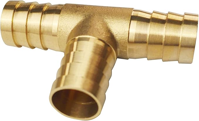 2PCs 5/8" Brass Hose Barb Fitting Tee 3 way Barbed Splicer Mender Union Fitting with 6PCs Hose Clamp for Oil Water Air