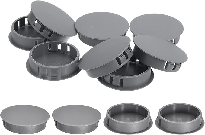 uxcell 12Pcs 40mm(1-9/16") Nylon Hole Plugs, Flush Type Panel Round Snap in Fastener Knockout Locking Plugs for Furniture Insert End Caps Panels, Gray