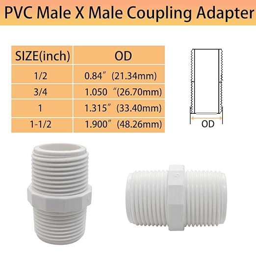 YSIL 4PCS 1-1/2 Inch PVC Nipple Male to Male Coupling Adapter Pipe Fittings 1-1/2" X 1-1/2" for Thread Pluming PIPE Connection