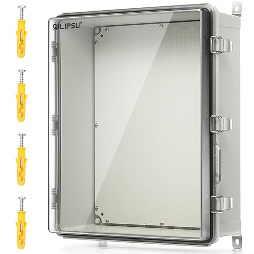 QILIPSU UL94-V0 Outdoor Electrical Box 20.3"x16.4"x7.9" Waterproof Junction Box Weatherproof PC/ABS Alloy Plastic IP66 Project Electric Enclosure Clear Hinged Door