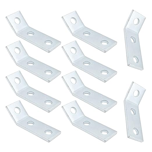 Anxingo 10 Pcs 3/16" (4.7 Mm) Thickness Channel Angle Bracket, 1-5/8" 3-Hole Corner Mounting Channel Angle Bracket, 45-Degree Acute Corner Brace, Carbon Steel Framing Connector