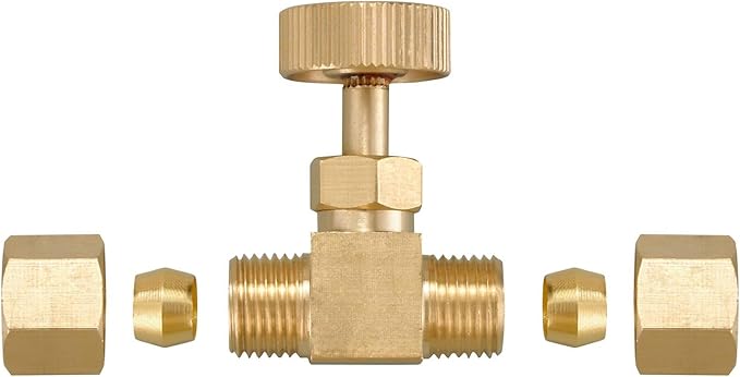 2 Pack Brass Replacement Control Needle Valve 1/4" OD Compression X 1/4" OD Compression