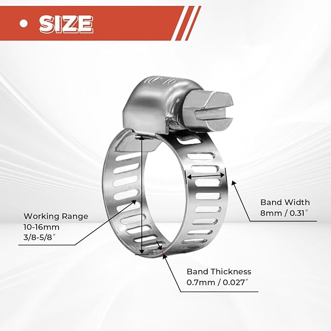 36 Pack 3/8'' - 5/8'' Worm Gear Hose Clamps, Adjustable Range 10-16mm 304 Stainless Steel Fuel Line Hose Clamps for Pipe, Plumbing, Automotive And Mechanical Application