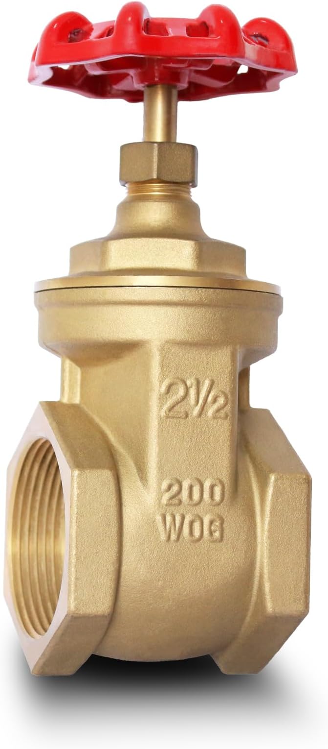2-1/2" NPT Brass Gate Valve, Heavy Duty Female x Female Thread Manual Rotary Sluice Valve with Wheel Handle for Water, Oil, Gas, Industrial Plumbing, and HVAC Systems (2-1/2", DN65)