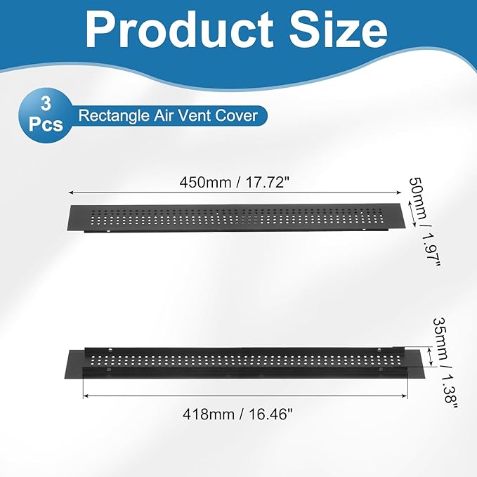 PATIKIL 18 x 2 Inch Door Air Vent Cover, 3 Pcs Aluminum Grille Ventilation Cover Louvered Diamond Hole with Mounting Screws for Cabinet Wardrobe Ceiling Door, Black