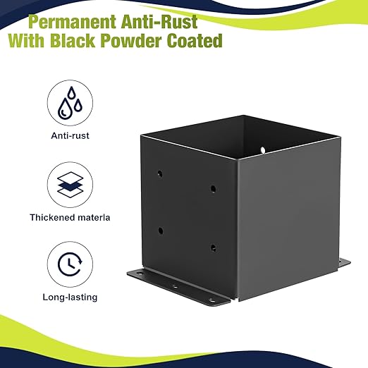 4 Pcs Post Base,Post Brackets(Actual 5.6"x 5.6"), Heavy Duty Black Metal Powder-Coated Thick Steel Post Anchor Outdoor for Support Deck Base Plate, Fence Kit,Mialbox Post Mount