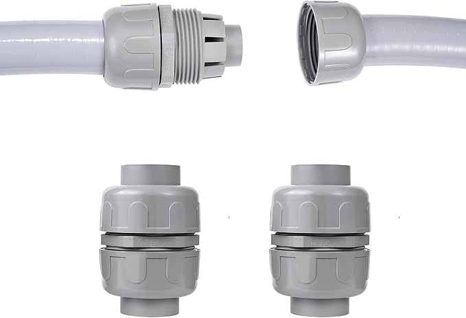 (2Pcs) NPT 1-1/2 inch Liquid-Tight Connector,PVC Flexible Conduit Double-Ended Connector,Straight 180 Degree,Two-Way Conduit Connector,Electrical Conduit Fittings