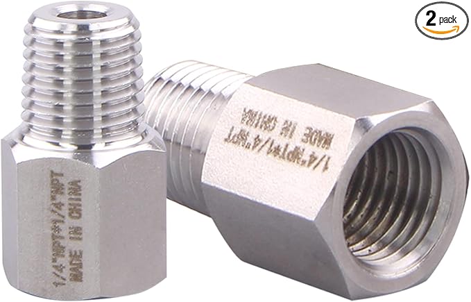 Forged Reducer Adapter Fitting - Stainless Steel 304 Reducing Pipe Connector, 1/4" NPT Female x 1/4" NPT Male (pack of 2)