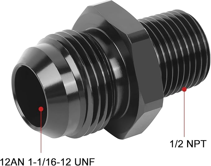 EVIL ENERGY 12AN Male Flare to 1/2" NPT Fitting Adapter Straight Aluminum Black