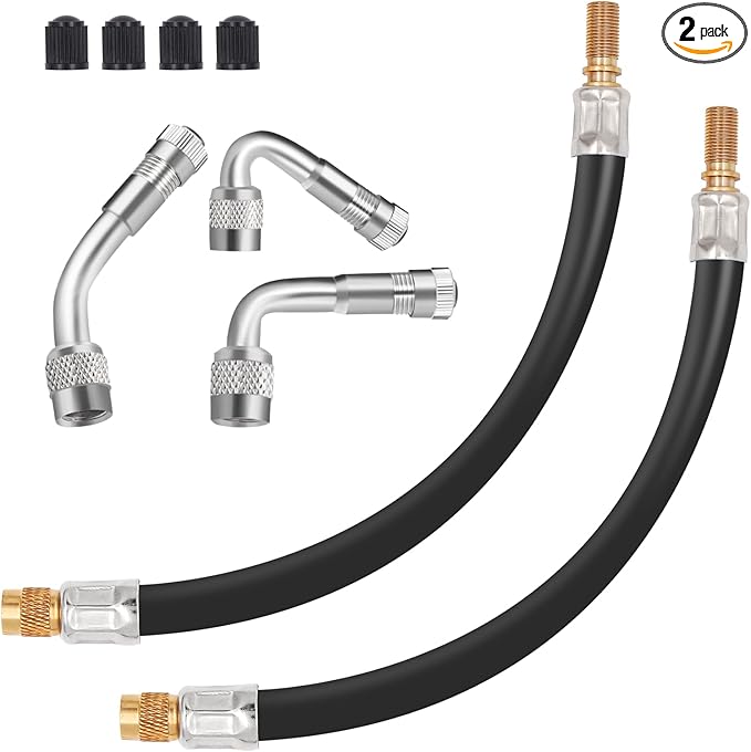 Valve Stem Extension, 2PCS 12 Inches Dually Valve Stem Extenders 6 PCS 45 90 135 Degree Brass Valve Stem Extension Adaptor for Car Truck Motorhome Trailer RV