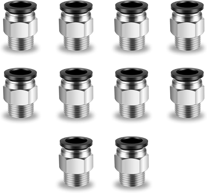 10 Pcs Push-to-Connect Fittings 1/2 Inch Tube OD x 3/8 Inch NPT Thread Pneumatic Male Straight Quick Connect Air line fittings