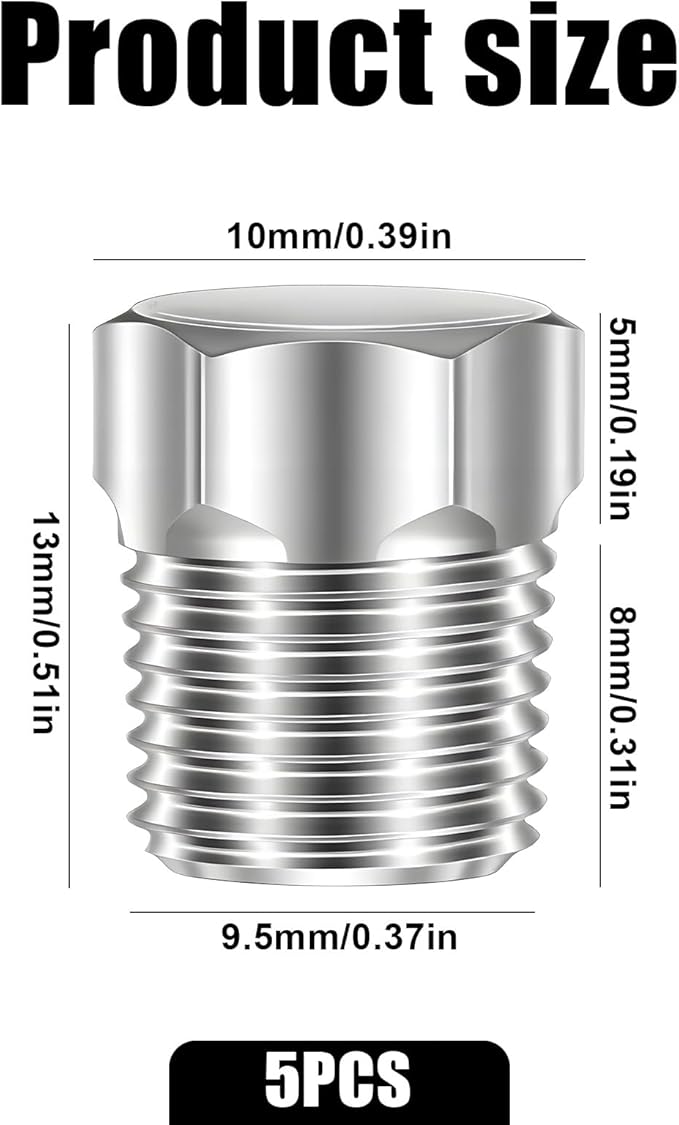 5 Pcs 1/8" NPT Plug Outer Hex Head Thread Pipe Plug Fitting, 1/8" NPT Male 304 Stainless Steel Hex Head Screw Pipe Plugs Adapter Connector