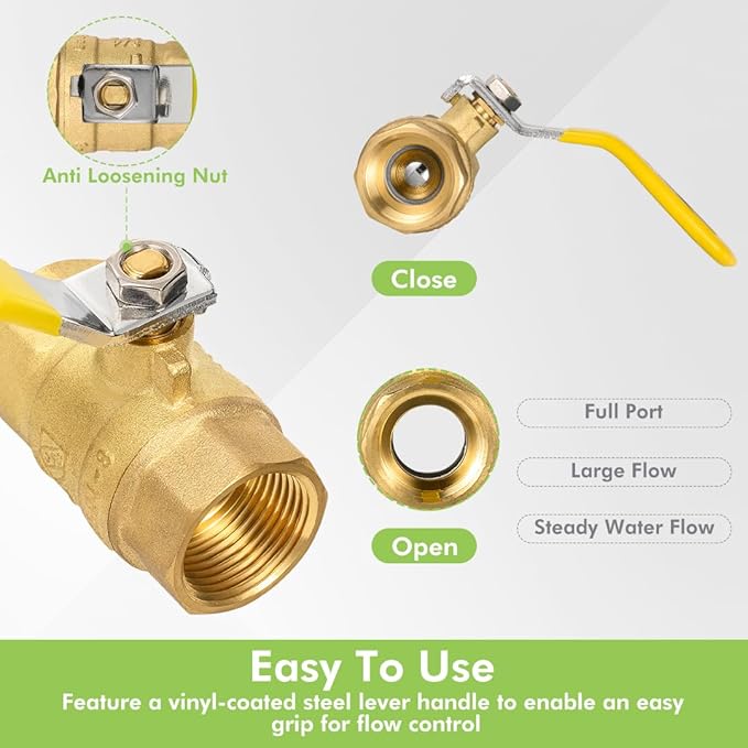 10Pack ORIANSE 3/4 Inch FIP Threaded Ball Valve, Brass Full Port 3/4" Female NPT x 3/4" Female NPT, 150PSIG working steam pressure, 600WOG 1/4-Turn Shut Off Ball Valve for Water Oil Gas