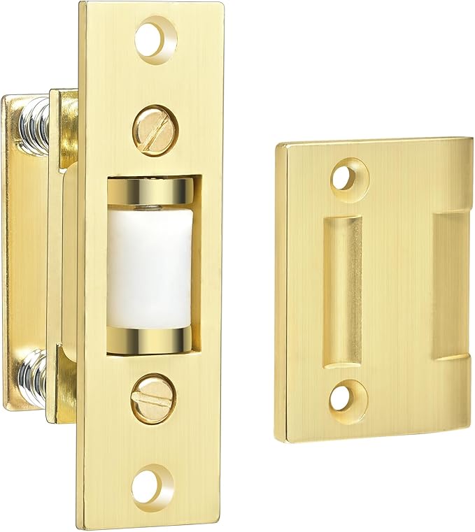 HOMOTEK 2 Pack Commercial Heavy Duty Door Roller Catch, Drive in Ball Catch with Strike Plate Solid Zinc Adjustable Silent Door Latch, Spring Tension Roller, Brushed Brass