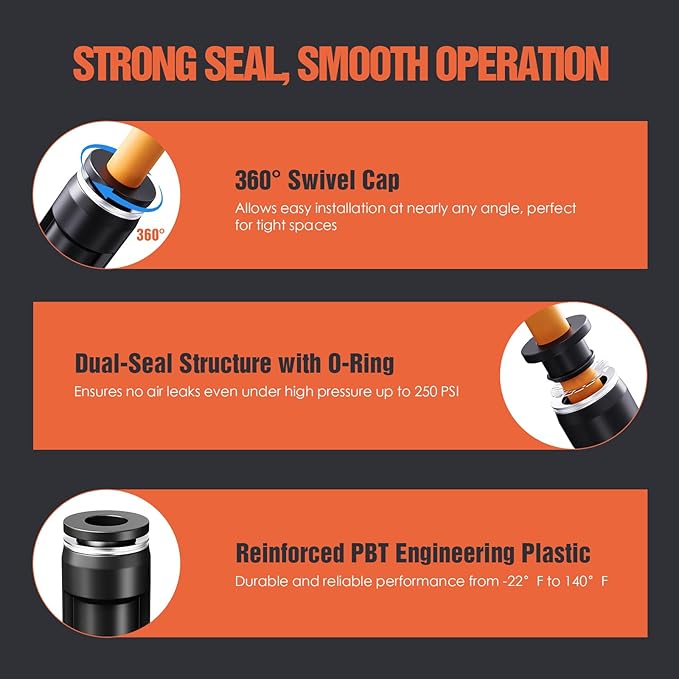 3/8" OD Push to Connect Fittings – Air Line Straight Connectors, Quick Connect Pneumatic Fittings, Push Lock Air Hose Fittings for Compressor, Air Tools & Tubing (20 PCS)