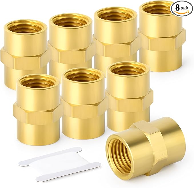TAISHER 8PCS Brass Pipe Fitting, Coupling, 3/8-Inch Female Pipe x 3/8-Inch Female Pipe