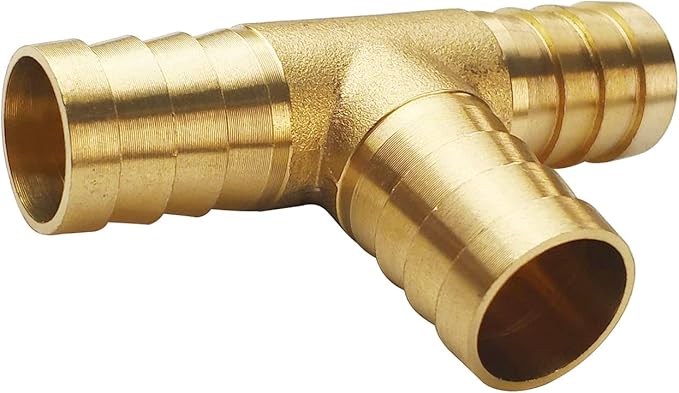 2PCs 5/8" Brass Hose Barb Fitting Tee 3 way Barbed Splicer Mender Union Fitting with 6PCs Hose Clamp for Oil Water Air