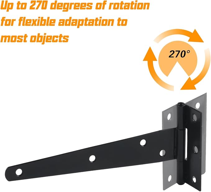 12 Pack 6 Inch T Strap Hinges, Shed Door Gate Hinges, Heavy Duty Black Outdoor Tee Hinge for Wooden Fences, Barn Door Gates Hinge for Shed Door Hardware