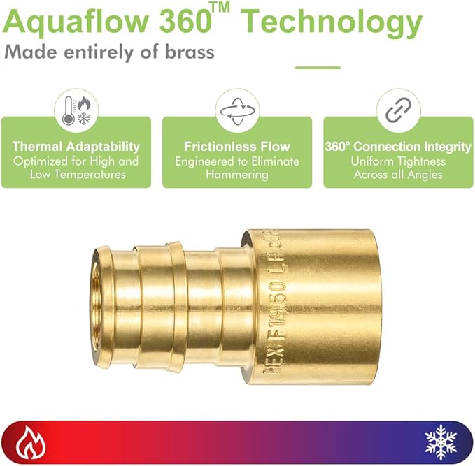 10 Pack Brass Expansion Female Sweat Adapter, 1/2" Pex A Expansion x 1/2" Sweat Brass Expansion Fitting ONLY Full Flow For Pex-A Tubing Connection, NSF/ANSI 61 NSF 372 Certificate