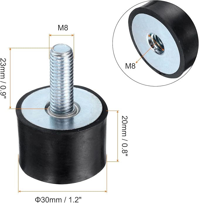 uxcell 2pcs M8x23mm Rubber Isolator Mounts with Studs 30x20mm Male Female Vibration Shock Absorber Zinc Plated Cylindrical Thread Mounts Anti Vibration Isolators with 2pcs M8 Lock Nuts