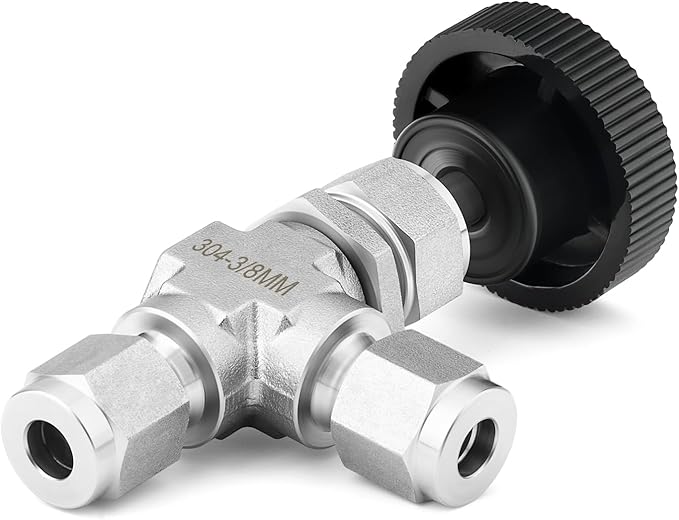 TAISHER 1PCS 304 Stainless Steel Compression Tube 90 Degree Needle Valve 3/8" Tube OD x 3/8" Tube OD For Flow Control Water Gas Oil