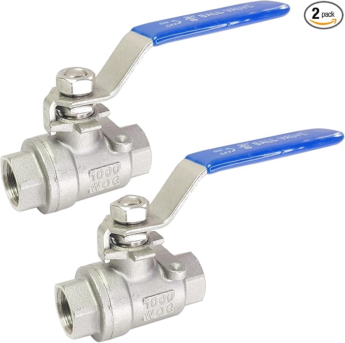 2PCS 3/8" Full Port Ball Valves 316 Stainless Steel NPT Female Thread Ball Valve for Water, Oil, and Gas