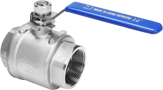 DERNORD Full Port Ball Valve Stainless Steel 304 Heavy Duty for Water, Oil, and Gas with Blue Locking Handles (2.5" NPT)