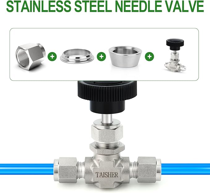 TAISHER 1PCS 316 Stainless Steel Compression Tube Straight Needle Valve 1/2" Tube OD x 1/2" Tube OD For Flow Control Water Gas Oil
