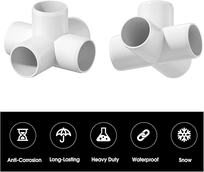 4PCS 1-1/2Inch Elbow PVC Fittings, 5-Way Heavy Duty PVC Pipe Fitting, Furniture Grade Pipe Fitting Connector Corner Fitting for Water Supplies Build Furniture Frame DIY Garden Shelf Greenhouse