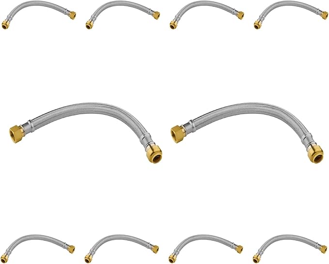 (10 Pack) Seelink 12-Inch Stainless Steel Flexible Water Heater Hose, 1/2" Push-Fit x 3/4" FIP, Push-to-Connect for Copper, PEX, and CPVC