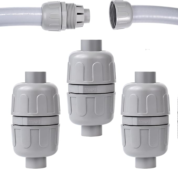 (3Pcs) NPT 1/2 inch Liquid-Tight Connector,PVC Flexible Conduit Double-Ended Connector,Straight 180 Degree,Two-Way Conduit Connector