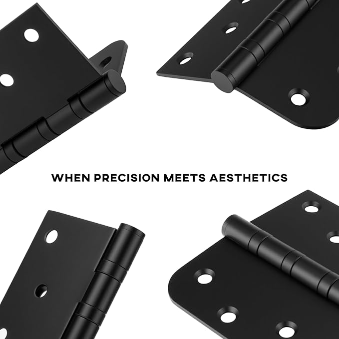Door Hinges Black 3 Pack 4 x 4 Inches Ball Bearing Door Hinge Heavy Duty Stainless Steel Hinges for Interior & Exterior Doors Square & Round Corners