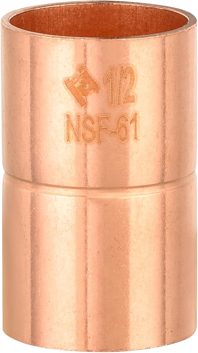 EFIELD 1-1/4-Inch C X C Copper Coupling With Rolled Stop, LF Copper Plumbing Fittings with Sweat Solder Connection,(COPPER087)