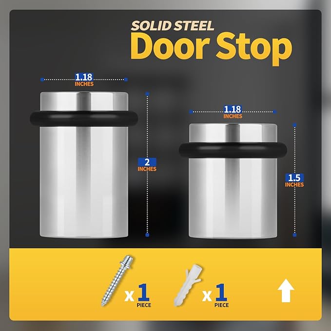 Floor Door Stopper Door Stop-Classy Solid Steel Modern Heavy Duty Door Stoppers -Floor Mount Anchor Screw-Wall Protector for Commercial Door(Stainless Steel Black, 1.5 Inch)