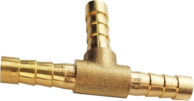 2PCs 1/4" Brass Hose Barb Fitting Tee 3 way Barbed Splicer Mender Union Fitting with 6PCs Hose Clamp for Oil Water Air