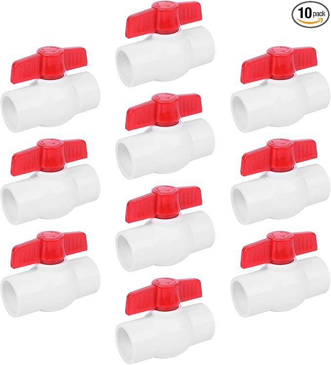 YADIAN 10 Pack PVC Ball Valve 1inch, PVC Water Pipe Valve T Handle Shut-Off Valve 1'' Slip for Water Project, Swiming Pool, Sewage Pump, Sprinkler Lines, Outdoor Plumbing & Irrigation System
