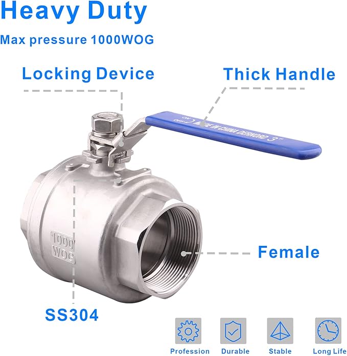 DERNORD Stainless Steel 304 Ball Valve, Full Port Heavy Duty for WOG with Locking Device (4 Inch NPT)