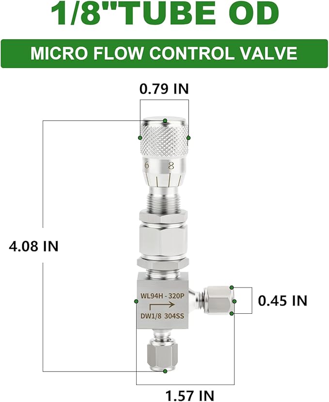TAISHER 1PCS 304 Stainless Steel Reduce Port 3mm 90 Degree Elbow Needle Valve 1/8" OD，Accurate Dials For Micro Flow Control Instrument Gauge Water Gas Oil