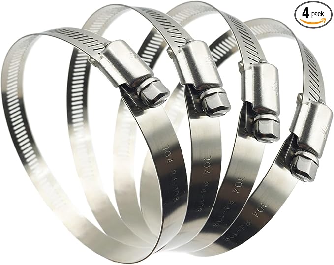 Upgraded Version 4" (Diameter) Thicken Adjustable 304 Stainless Steel Duct Clamps Pipe Clamp Air Ducting Clamp worm drive hose clamps (4Pcs, 91mm-114mm)