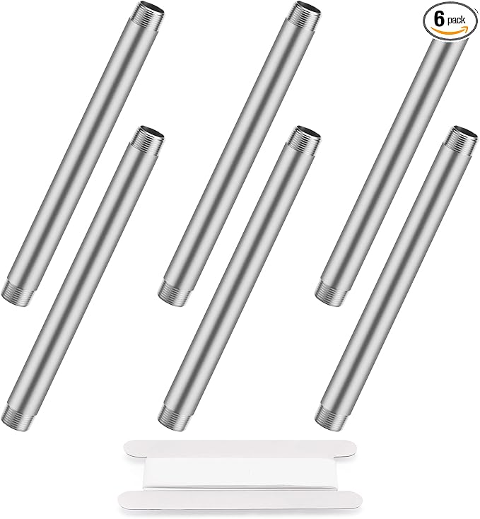 1/2"x8" 304 Stainless Steel Pipe, 1/2" NPTx 1/2" NPT Male Threaded Nipple, SCH40 Heavy Duty Pre-Cut Steel Pipe for Plumbing Gas, Hydraulic, and Industrial Applications(8", 6 Piece)