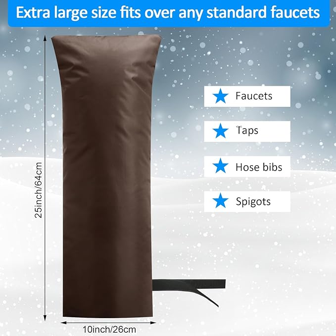 Frienda Outdoor Faucet Cover for Winter Freeze Protection 25'' x 10'' Winter Outside Large Backflow Preventer Insulation Spigot Hose Bib Cover for Garden Lawn Faucet Yard Hydrant(Khaki,2 Pieces)