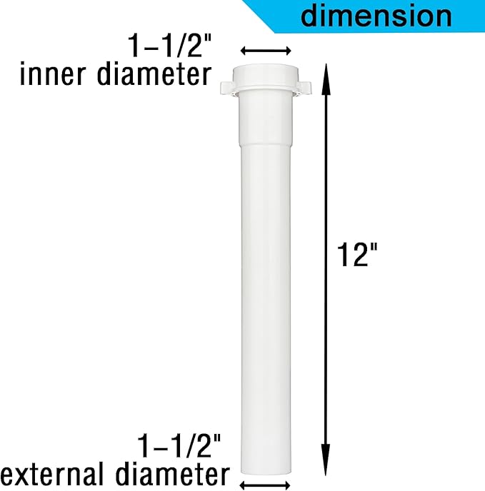 (1 Pack) Yariwiz White Sink Drain Extension Thread Pipe1 1/2 Inch x 12 inch Length for Kitchen Sink Drain Pipe Tubular KSD-005W
