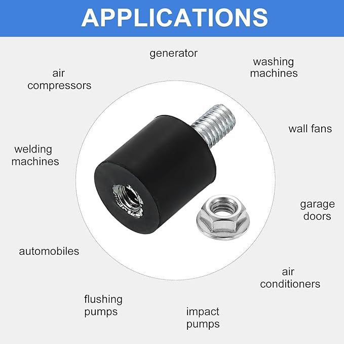 uxcell M3 Rubber Mounts, 2Pcs 8x8mm(DxH) Rubber Cylindrical Anti Vibration Isolator Shock Absorber with Lock Nuts for Car Bobbin Generator Air Compressors
