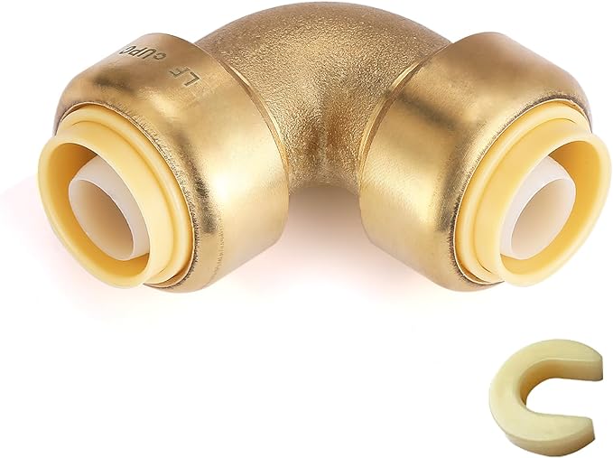 HeSun 50-Pack Pushfit 90 Degree Elbow, 3/4"x3/4" Push to Connect Plumbing Fittings with Disconnect Clip, Brass Push-fit Fittings for PEX, Copper, CPVC, PE-RT Pipes