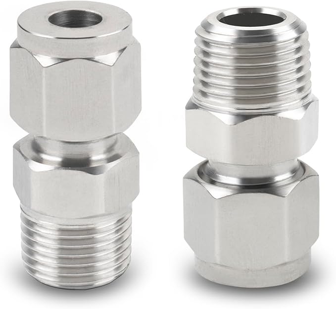 Yoebor Stainless Steel 304 Compression Tube Fitting Straight Adapter Connector with Double Ferrules 1" OD x 3/4" NPT Male,Pack of 2