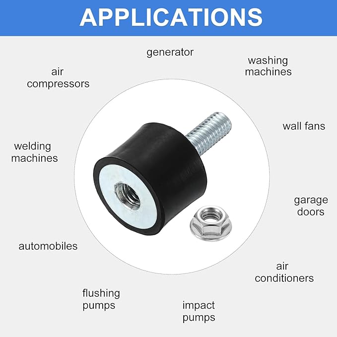 uxcell M6 Rubber Mounts, 8Pcs 20x15mm(DxH) Rubber Cylindrical Anti Vibration Isolator Shock Absorber with Lock Nut for Car Bobbin Generator Air Compressors
