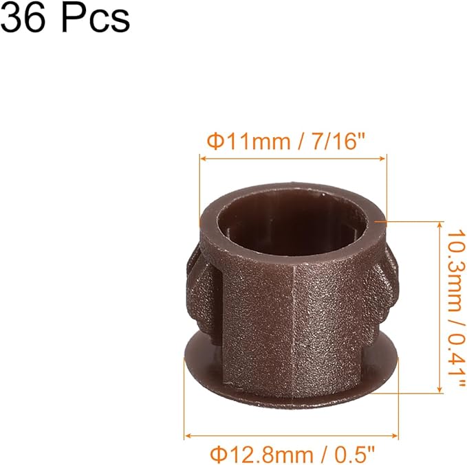 uxcell 11mm(7/16") Plastic Hole Plugs, 36Pcs Flush Type Panel Round Snap in Fastener Knockout Locking Plugs for Furniture Insert End Caps Panels, Brown